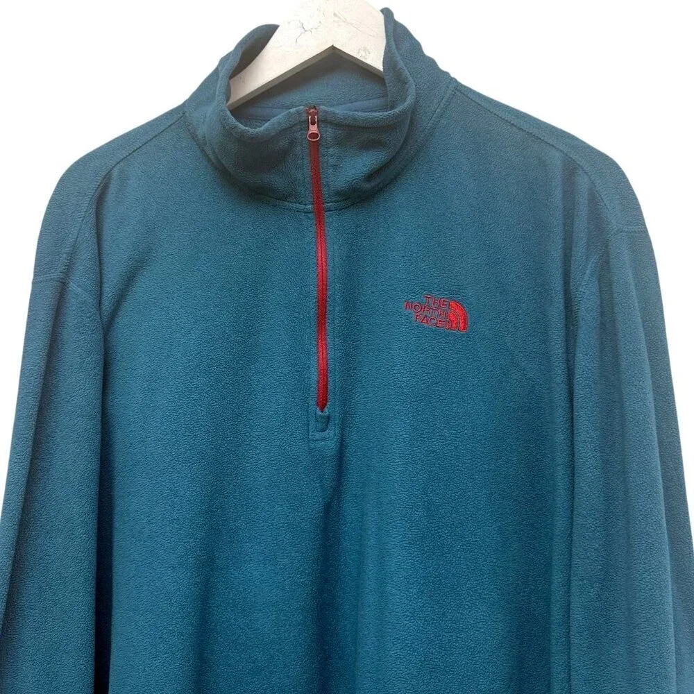 THE NORTH FACE Teal Blue Polartec Fleece Pullover Mens XL Mock Neck 1/4 Zip